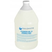 A large plastic jug of clear cleaner labeled “Cleaners No. 27 Scrubble Free” with a white cap. The label features text in blue and a circular logo.