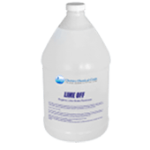 A white gallon jug with a label that reads "Lime Off" against a black background. The container is upright, indicating it's a cleaning product.